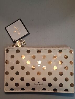 kate spade White and Gold Polka Dot Pencil Pouch, Nwt